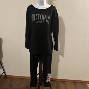Victoria’s Secret Sport & PINK Women’s Black Lounge Set Floral Logo Leggings